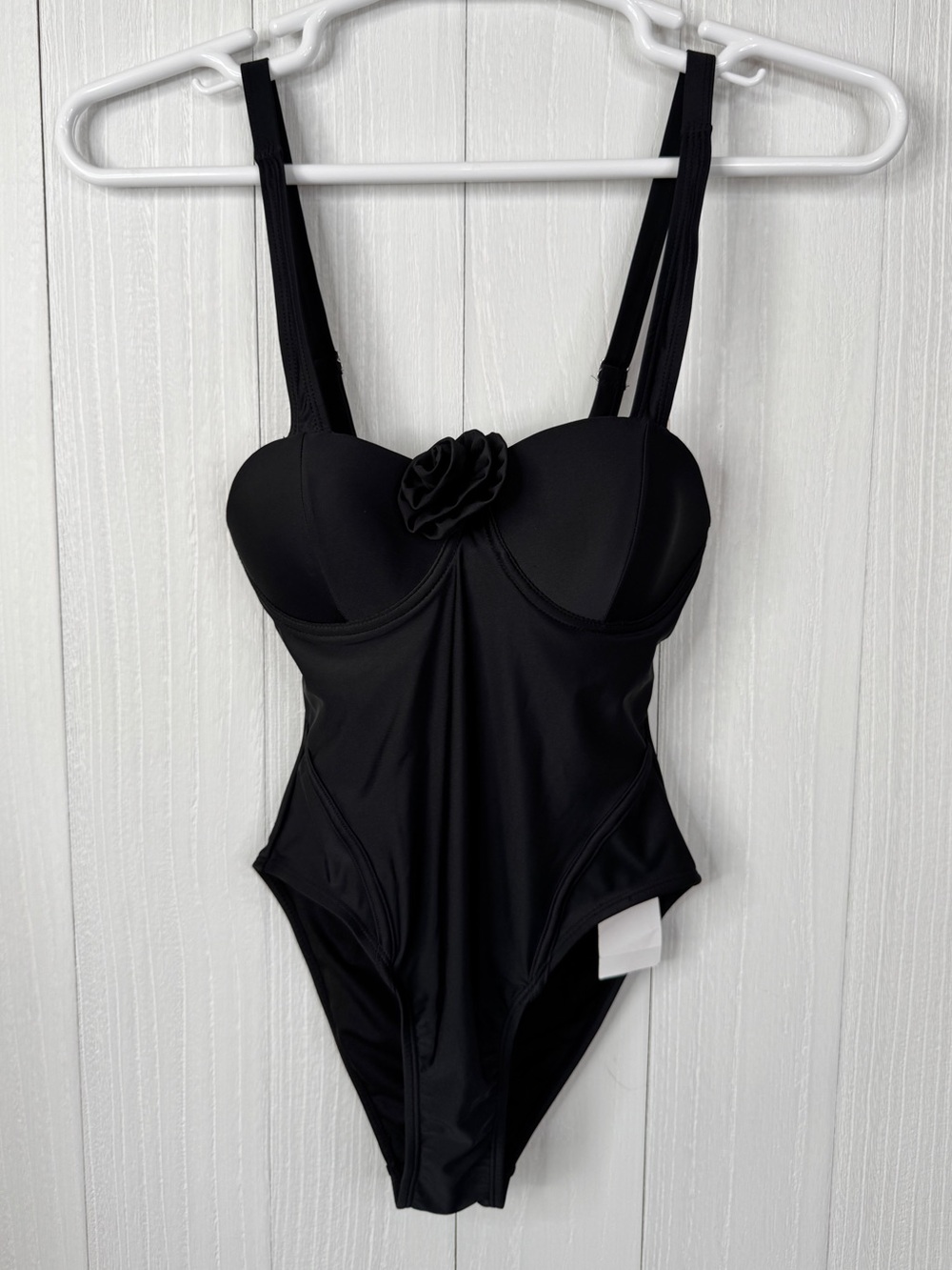 Tahari Rosetta Black Halter One-Piece Swimsuit with Rosette Detail S